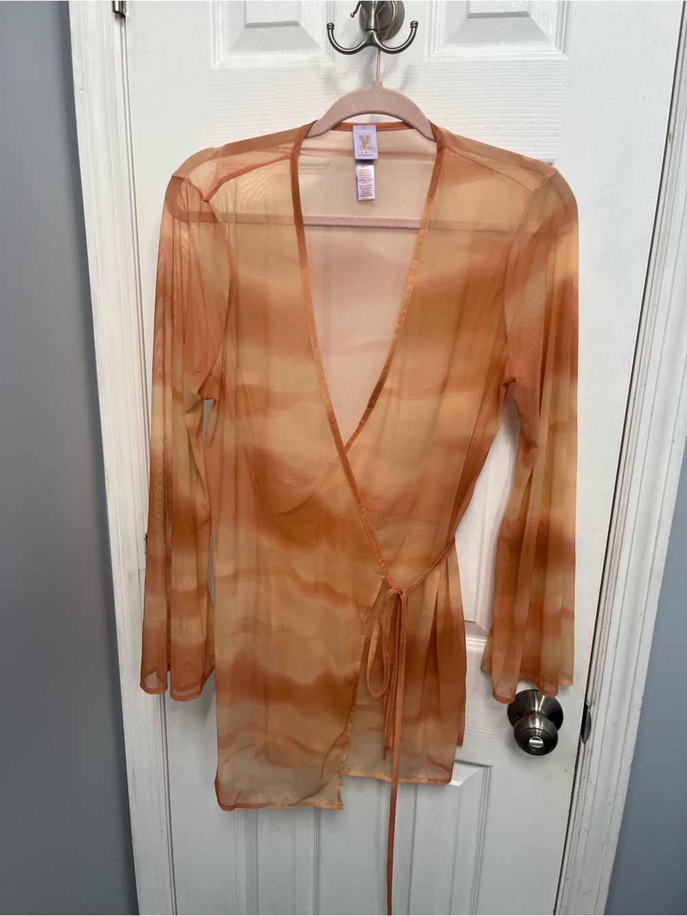 Savage X Fenty Beneath the surface Robe Sheer Mesh Wrap Pink Orange M Rhianna